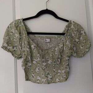 Hollister Green Floral Crop Top Size S